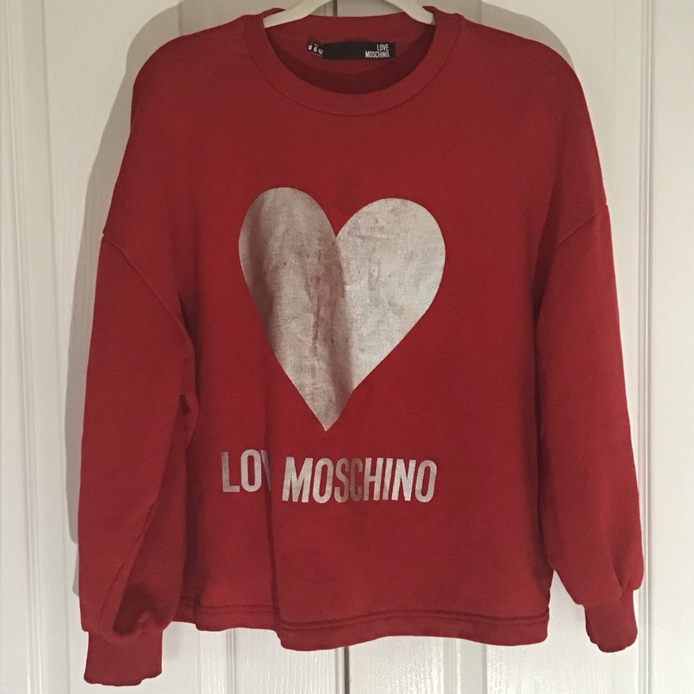 Love Moschino silver heart red sweatshirt Sz 6